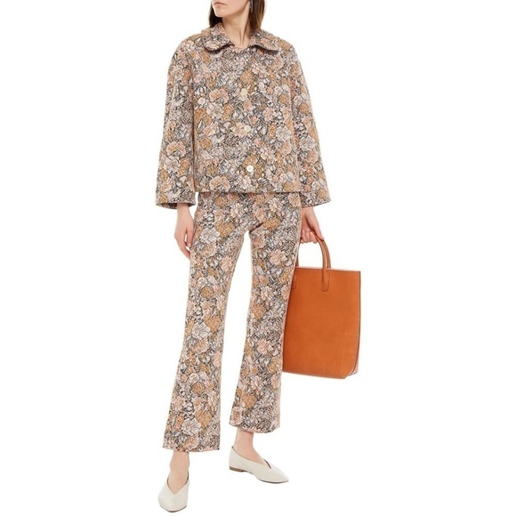 NWT LESET Jane Set Floral-jacquard Jacket & Crop Bootcut Pants Floral Mango Pink - Picture 1 of 17